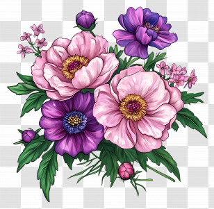 Pink Bouquet - Pink And Purple Flower Illustration Transparent PNG