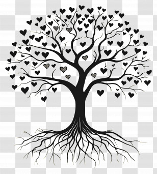 Tree With Roots - Tree With Heart-Shaped Leaves Transparent PNG