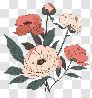 Peony Flower Arrangement - Blooming Flowers Botanical Artwork Transparent PNG
