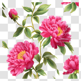 Watercolor Peony - Pink Peonies With Green Leaves Transparent PNG