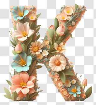 3d Rendering - Decorative Floral Letter K With Elegant Flowers Transparent PNG