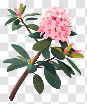 Vintage Flowers - Pink Rhododendron Flowers On A Branch Transparent PNG