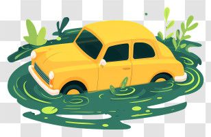 Car Submerged In A Swamp - Yellow Car In Water Transparent PNG