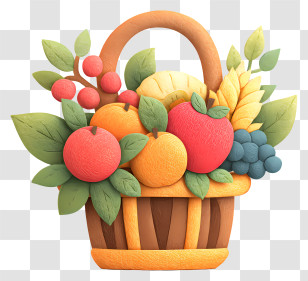 Bountiful Harvest - Cute Colorful Fruit Basket Transparent PNG
