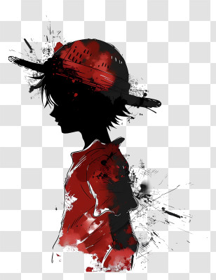 One Piece Luffy - Silhouette Of Anime Character With Red And Black Art Transparent PNG