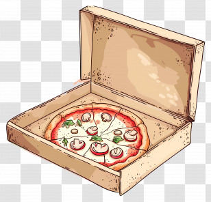 Pizza Box - Pizza With Mushrooms In Brown Box Transparent PNG