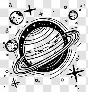 One Line Drawing - Doodle Of Planet With Rings In Space Transparent PNG