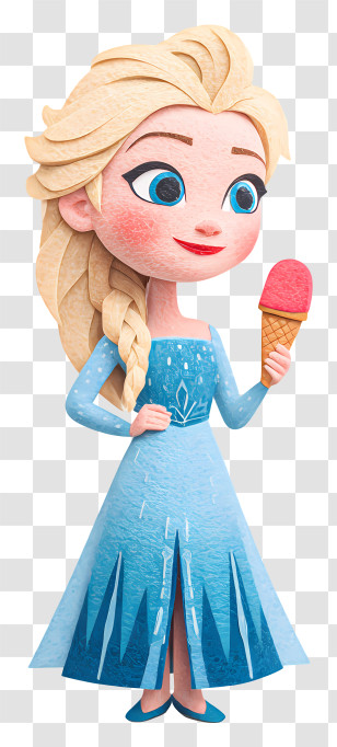 Frozen Elsa Holding Ice Cream - Blue Dress Cartoon Character With Ice Cream Transparent PNG