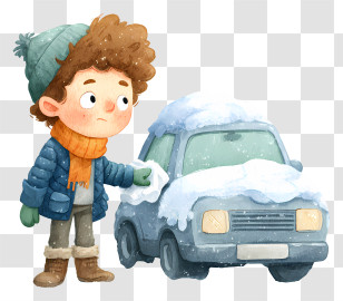 Boy Wiping Snow Off Car - Boy Clearing Snow From Car Transparent PNG