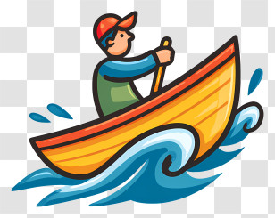 Boating Icon - Man Rowing A Boat On Waves Transparent PNG