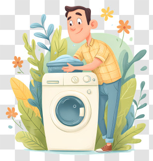 Man Doing Laundry - Man Doing Laundry With Washing Machine Transparent PNG