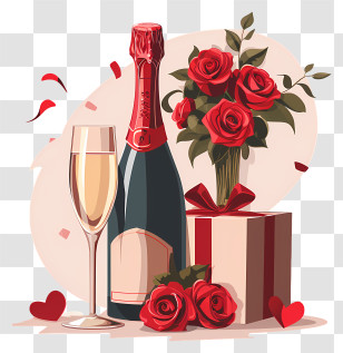 Valentine Champagne - Champagne And Roses For Celebration Transparent PNG