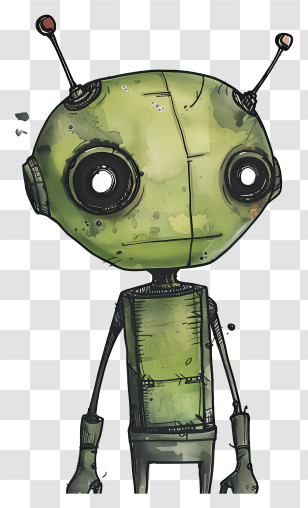 Invader - Green Robot With Big Eyes Transparent PNG