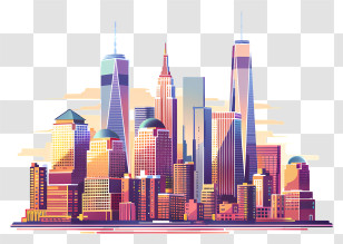 Manhattan City Skyline - Modern Cityscape Illustration With Skyscrapers Transparent PNG