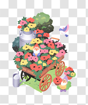 Icon - Flower Cart With Gnomes Transparent PNG
