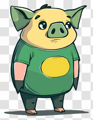 Cartoon Pig - Cartoon Pig Character In Green Shirt Transparent PNG