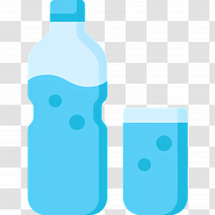 Mineral Water - Blue Water Bottle And Filled Glass Transparent PNG