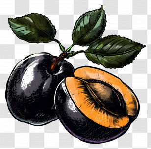 Apricot - Juicy Plum With Leaves Transparent PNG