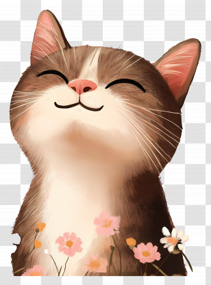 Lovely Cat - Smiling Cat With Flowers Transparent PNG