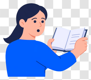 Cartoon Woman - Surprised Reader Holding Open Book In Flat Cartoon Style Transparent PNG