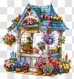Flower Shop - Charming Flower Shop With Blooming Plants Transparent PNG