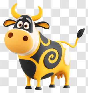 Crazy Cattle - Yellow Cartoon Cow With Swirls Transparent PNG
