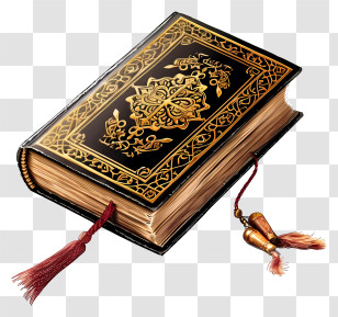 Holy Book Of Koran Emoji - Ornate Book With Golden Design And Tassels Transparent PNG