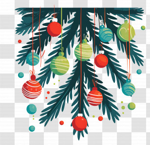 Christmas Balls On A Branch - Decorated Christmas Tree Branch With Hanging Ornaments Transparent PNG