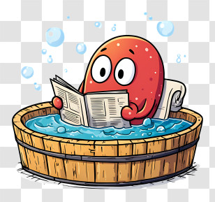 Relaxing In Wooden Tub - Red Octopus Reading In Bathtub Transparent PNG
