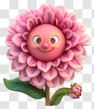 3d Cartoon Flowers - Cute Pink Smiling Flower Cartoon Transparent PNG