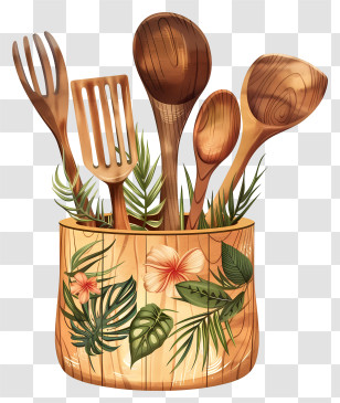 Kitchen Utensil Holder - Wooden Kitchen Utensils Transparent PNG
