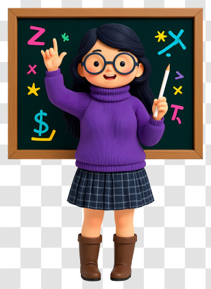 Cartoon Woman Teacher - Cartoon Teacher At Chalkboard Transparent PNG