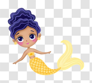 Cartoon - Cute Mermaid With Yellow Tail Transparent PNG