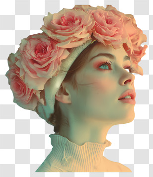 Woman Portrait - Elegant Portrait Of Woman Adorned With Roses Transparent PNG