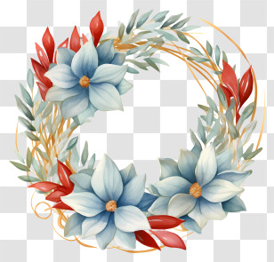 Flower Wreath - Floral Wreath With Red And Blue Flowers Transparent PNG