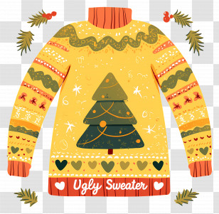 National Ugly Sweater Day - Yellow Festive Ugly Sweater With Christmas Tree Design Transparent PNG