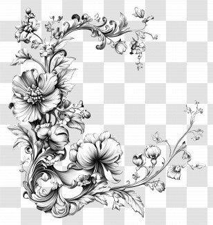 Wedding Line - Black And White Floral Ornament Design Transparent PNG