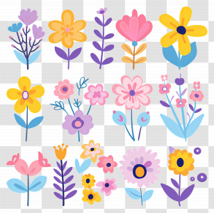 Bright Flowers - Colorful Cartoon Flowers Illustration Transparent PNG