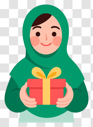 Muslim Woman Holding Gift Box - Green Hijab Woman Holding Gift Transparent PNG