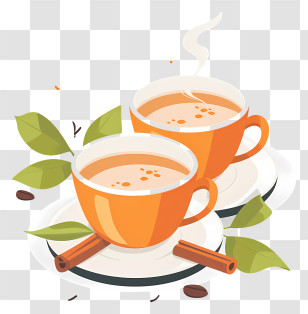 Masala Chai Tea - Two Steaming Tea Cups With Cinnamon Transparent PNG