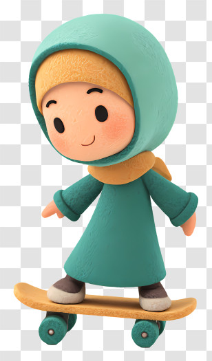 Muslim Girl Playing Skateboard - Girl In Blue Outfit On Skateboard Transparent PNG