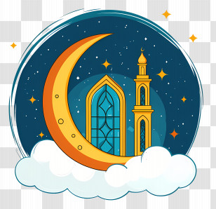 Masjid - Crescent Moon And Mosque Illustration For Ramadan Transparent PNG