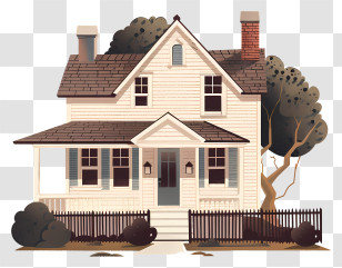 House - Classic Beige House With A White Fence Transparent PNG