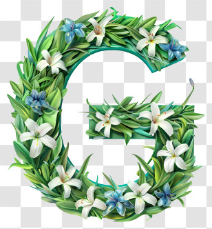 Letter G - Green Letter G With Leaves And Flowers Transparent PNG