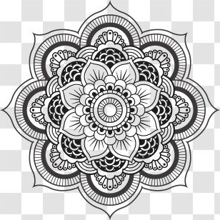 Blumen - Intricate Black And White Mandala Pattern Transparent PNG