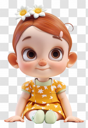 Baby Girl - Cute Cartoon Girl In Yellow Dress Transparent PNG