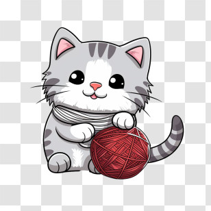 Cat Playing Yarn Ball - Cute Gray Cat Playing With Yarn Ball Transparent PNG
