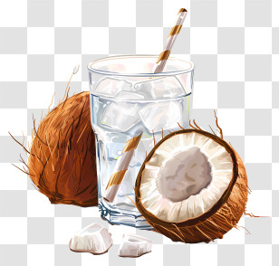 Coconut Water - Illustration Of Coconut Water Drink With Ice Transparent PNG