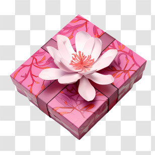 Pink Gift Box - Decorative Pink Flower Gift Box Transparent PNG