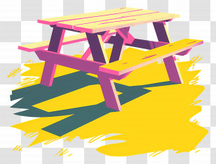 Picnic Table - Colorful Picnic Table Illustration With Bright Shadows Transparent PNG
